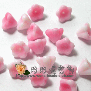 CZ-Bell Flowers 6*8mm : Opaque - Pink/White(20PK)
