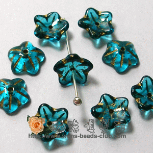 CZ-Star Flower Cup 10mm : Teal - Gold Inlay(20PK)