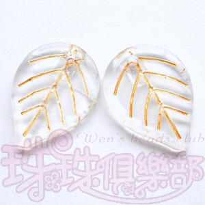 Pressed Glass Beads : Leaves 13.3/17.8mm: Crystal - Gold Inlay(5PK)