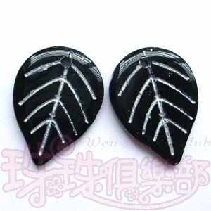 Pressed Glass Beads : Leaves 13.3/17.8mm: Jet - Silver Inlay(5PK)