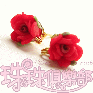FIMO Flower Earrings - 8mm Rose - Lt. Siam Ruby(2pcs)