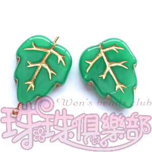 CZ-Large Vertical Leaves 15/12mm: Opaque Green - Gold Inlay(10PK)
