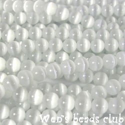 Cat's eye beads, round, White, 8mm, 16 inch strand.