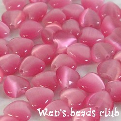Cat's eye beads, hearts, Rose, 6mm. sold per package of 15.