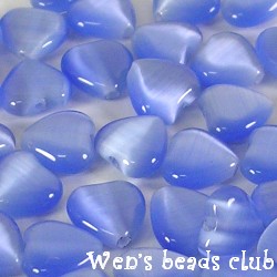Cat's eye beads, hearts, Lt. Sapphire Blue, 8mm, 15PK.