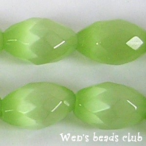 Cat's eye, olive shape faceted, shallow green, 8x12mm. 16".