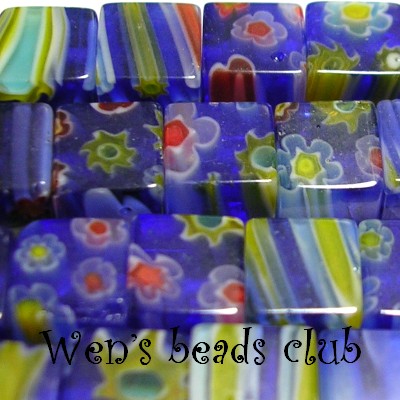 Millefiori Glass Beads - Cubes 6mm/Strung/TFB096Mb02