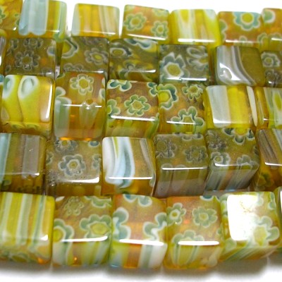 Millefiori Glass Beads - Cubes 6mm/Strung/TFB096Mb11