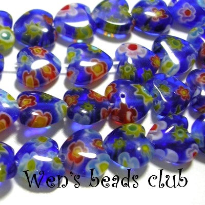 Millefiori Glass Beads - Hearts 8mm/Strung/TFB058Mb02