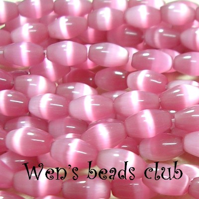 Cat's eye beads, Rice Beads, Rose,5x8mm, 16 inch strand.