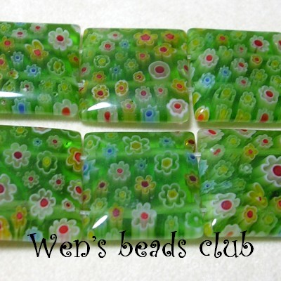 Millefiori Glass Beads - Two Hole Flat Squares 14mm/Strung/TFB2018Mb04