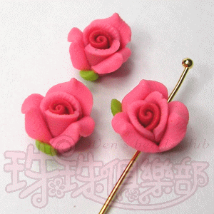FIMO Flowers - 8mm Cabbage rose - Rose(2PK)