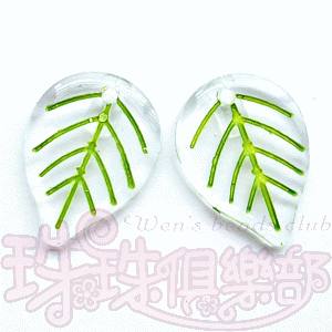 Pressed Glass Beads : Leaves 13.3/17.8mm: Crystal - Green Inlay(5PK)
