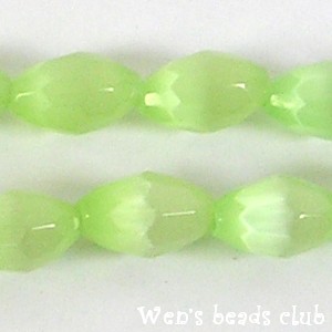 Cat's eye, olive shape faceted, shallow green, 6x8mm. 16".
