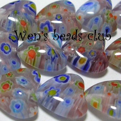 Millefiori Glass Beads - Hearts 12mm/Strung/TFB0512Mb08