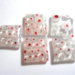 Millefiori Glass Beads - Flat Squares 14mm/5PK/TFB0714Mb18S