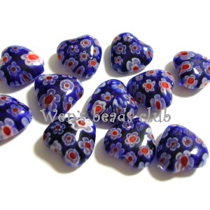 Millefiori Glass Beads - Hearts 12mm/5PK/TFB0512Mb02S