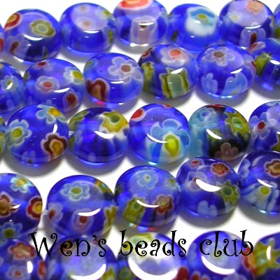 Millefiori Glass Beads - Flat Round 8mm/Strung/TFB0314Mb02