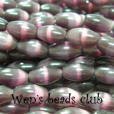 Cat's eye beads, Rice Beads, Amethyst,5x8mm, 16 inch strand.