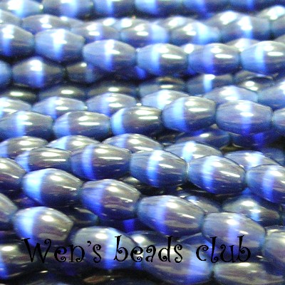 Cat's eye beads, Rice Beads, Montana,5x8mm, 16 inch strand.