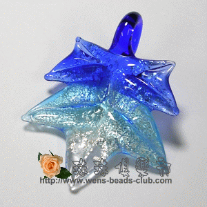 Lampwork:Silver Foil maple leaves 5.5*4.2cm: Sapphire/Aquamarine(1PK)