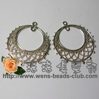 24mm Silver Plated Fancy Round Drop Pendant 2pcs