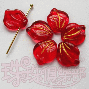 CZ-Peony petals 12*15mm : Siam Ruby - Gold Inlay(10PK)