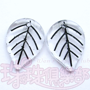 Pressed Glass Beads : Leaves 13.3/17.8mm: Crystal - Jet Inlay(5PK)