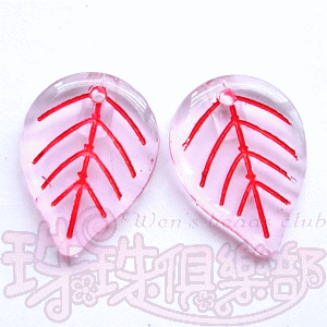 Pressed Glass Beads : Leaves 13.3/17.8mm: Lt. Rose - Red Inlay(5PK)