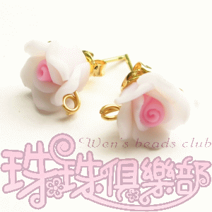 FIMO Flower Earrings - 10mm Rose - White(2pcs)