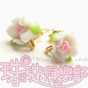 FIMO Flower Earrings - 8mm Rose - White(2pcs)