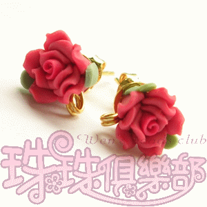 FIMO Flower Earrings - 8mm Rose - Siam Ruby(2pcs)