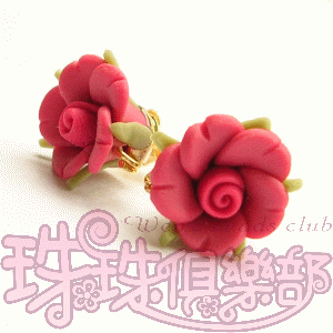 FIMO Flower Earrings - 12mm Camellia - Siam Ruby(2pcs)